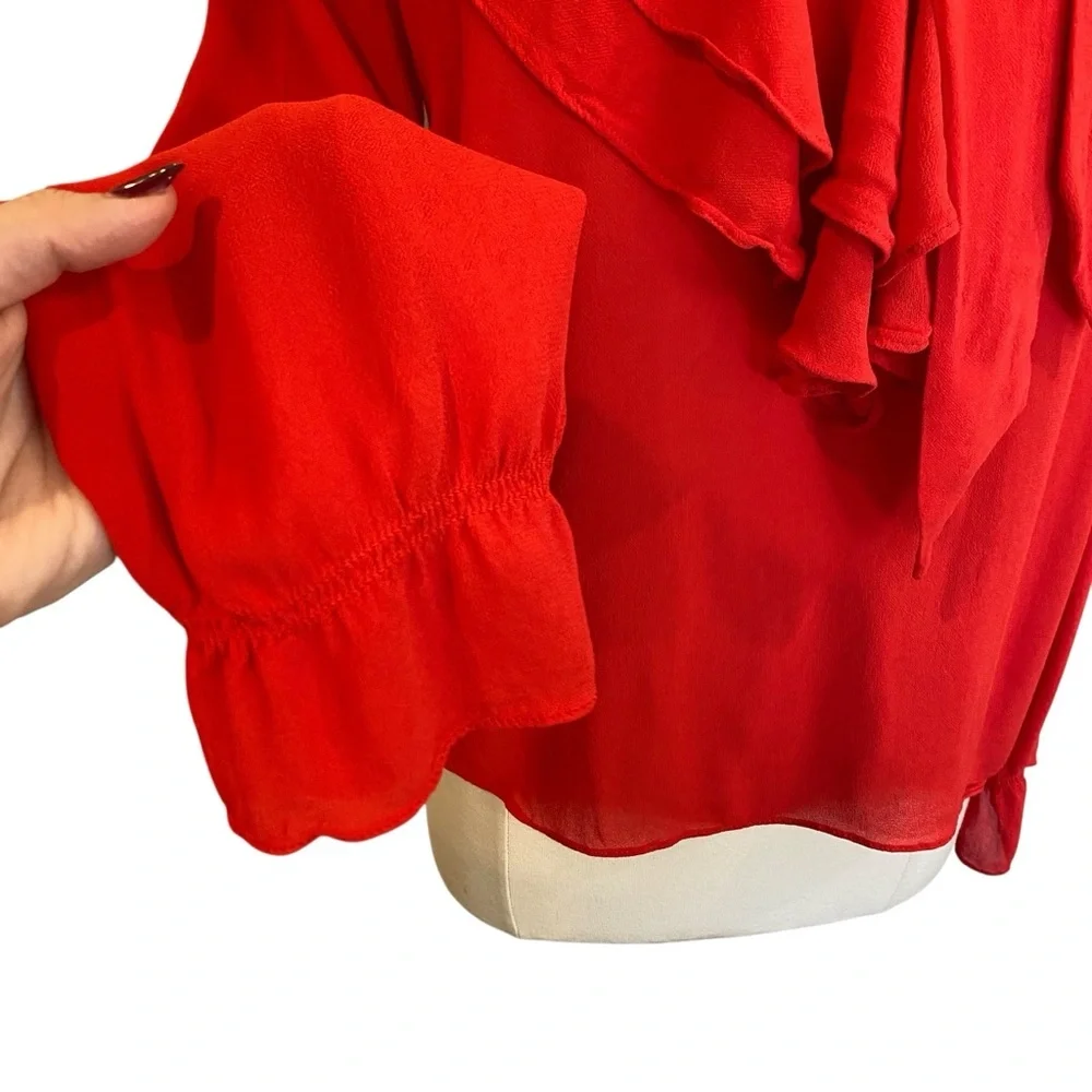 Aritzia Little Moon Gazania Ruffle Blouse In Red Size Small - Picture 5 of 11